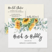 Zonnebloem voor bruch & Bubble Vrijgezellenfeest Uitnodiging Briefkaart (Voorkant / Achterkant)