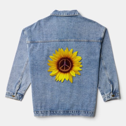 Zonnebloem Vrede Symbool Teken Anti-War Liefde Blo Denim Jacket (Achterkant)