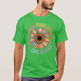 Zonnebloem Vriendelijkheid Vrede Gelijkheid Retro T-shirt