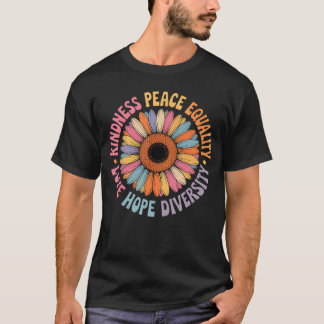 Zonnebloem Vriendelijkheid Vrede Gelijkheid Retro T-shirt