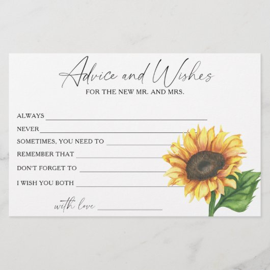 Zonnebloem Vrijgezellenfeest Advies en Wensen Briefpapier (Voorkant)