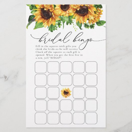 Zonnebloem Vrijgezellenfeest Bingo (Voorkant)