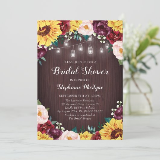 Zonnebloem Vrijgezellenfeest Mason Jars Bourgondië Kaart (Staand voorkant)