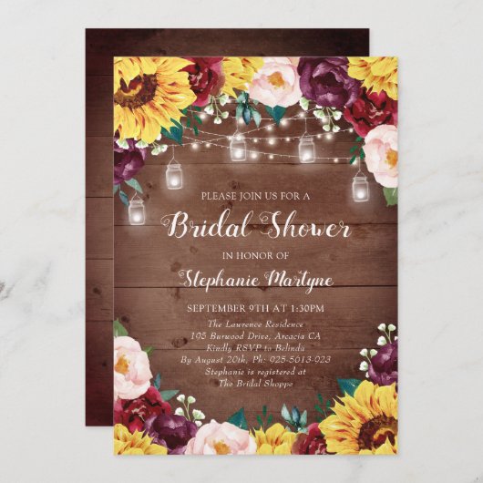 Zonnebloem Vrijgezellenfeest Mason Jars Lights Woo Kaart (Voorkant / Achterkant)