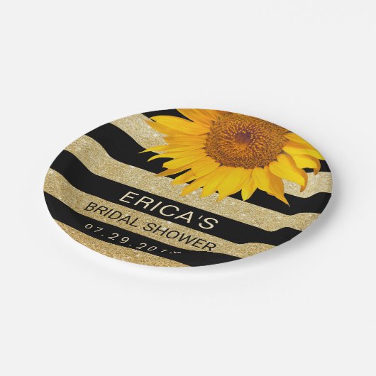 Zonnebloem Vrijgezellenfeest Matig zwart/goudstree Papieren Bordje (Gekanteld)