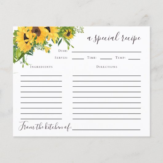 Zonnebloem Vrijgezellenfeest Recipkaart (Voorkant)