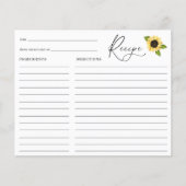 Zonnebloem Vrijgezellenfeest Recipkaart (Voorkant)