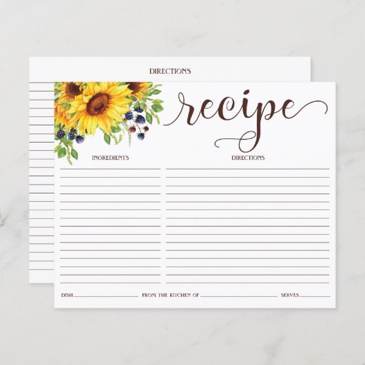 Zonnebloem Vrijgezellenfeest Recipkaart (Voorkant / Achterkant)