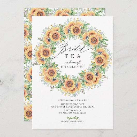 Zonnebloem Vrijgezellenfeest Tea Invitation Kaart (Voorkant / Achterkant)