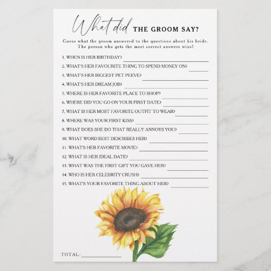 Zonnebloem vrijgezellenfeest Wat zei de bruidegom (Voorkant)