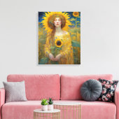 Zonnebloem Vrouw Art Nouveau Schilderij Canvas Afdruk (Insitu (Woonkamer))