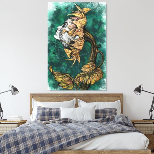 Zonnebloem Vrouw Canvas Print (Insitu (Slaapkamer))