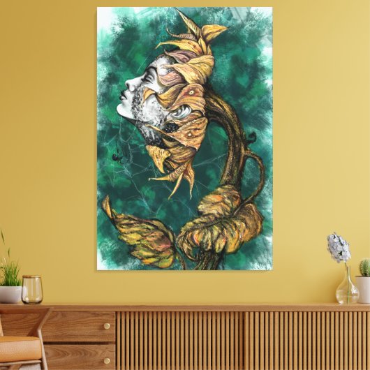 Zonnebloem Vrouw Canvas Print (Insitu (Woonkamer))