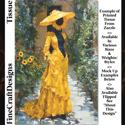 Zonnebloem Vrouw in Geel Jurk DS9R Decoupage Tissuepapier