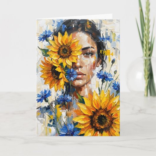 Zonnebloem Vrouw Leeg Van Binnen Kaart (Voorkant)