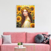 Zonnebloem Vrouw met Haarkrans Canvas Afdruk (Insitu (Woonkamer))
