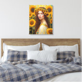 Zonnebloem Vrouw met Haarkrans Canvas Afdruk (Insitu (Slaapkamer))