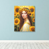 Zonnebloem Vrouw met Haarkrans Canvas Afdruk (Insitu (Houten vloer))