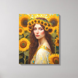 Zonnebloem Vrouw met Haarkrans Canvas Afdruk
