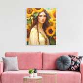 Zonnebloem Vrouw met Wildflower Haarkrans Canvas Afdruk (Insitu (Woonkamer))