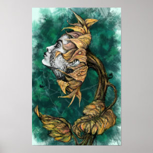 Zonnebloem Vrouw Surrealisme Poster Kunst - Schild