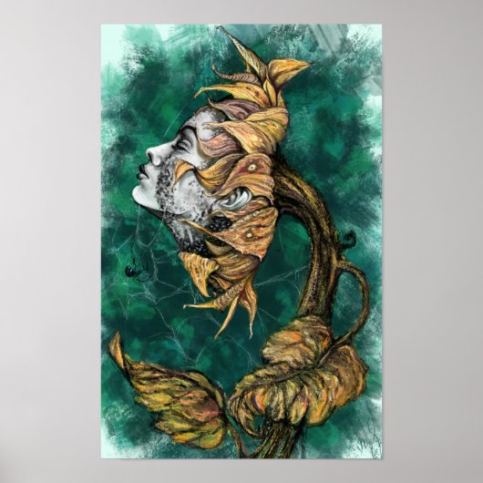 Zonnebloem Vrouw Surrealisme Poster Kunst - Schild (Voorkant)