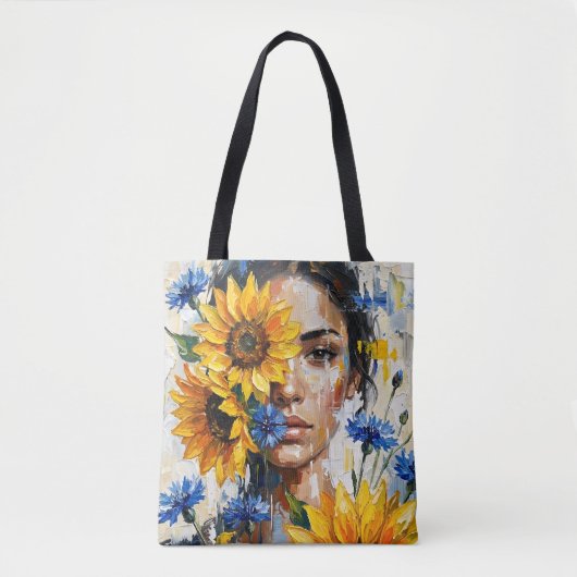 Zonnebloem Vrouw Tote Bag (Voorkant)