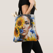 Zonnebloem Vrouw Tote Bag (Dichtbij)