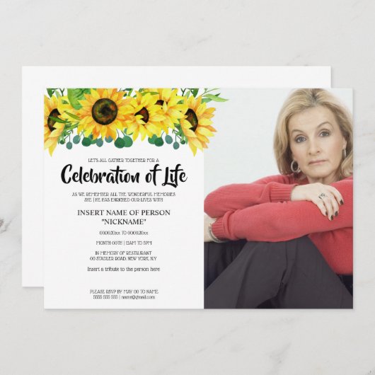 Zonnebloem wake viering van het leven met foto kaart (Voorkant / Achterkant)