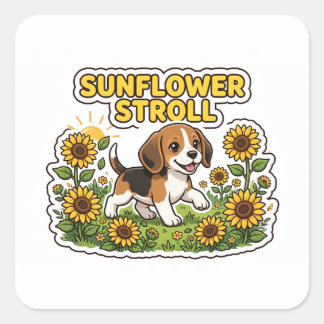 Zonnebloem Wandel Sticker — Beagle Puppy Zonnebloe