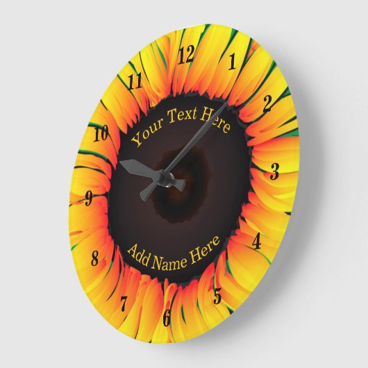 Zonnebloem wandklok met aangepaste tekstnaam (Hoek)