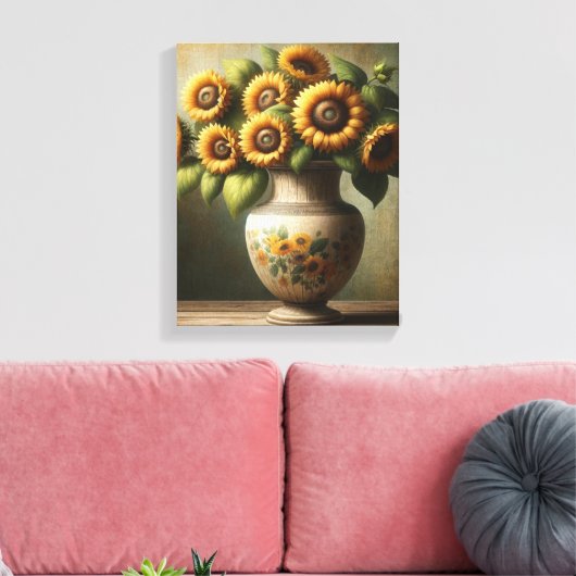 Zonnebloem wandkunst - ingepakt canvas (Insitu (Woonkamer))