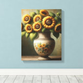 Zonnebloem wandkunst - ingepakt canvas afdruk (Insitu (Houten vloer))
