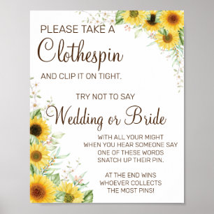 Zonnebloem wasknijper bruiloftsborrel spelbord poster