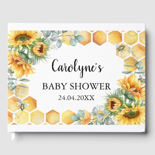 Zonnebloem Wat zal Baby Baby shower worden Gastenboek (Voorkant)