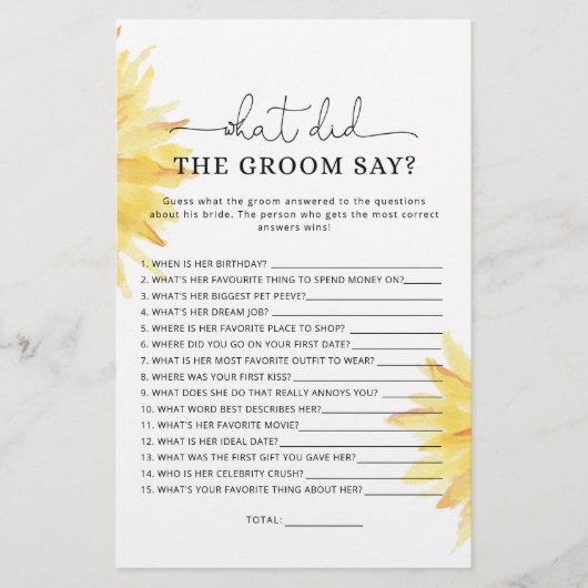 Zonnebloem Wat zei de bruidegom tegen het bruidssp (Voorkant)