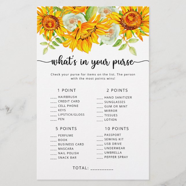 Zonnebloem wat zit er in je handtas? (Voorkant)