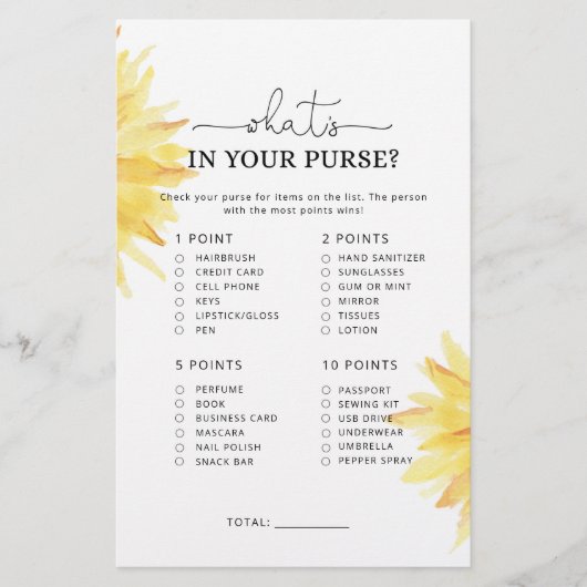 Zonnebloem wat zit er in je handtas? (Voorkant)