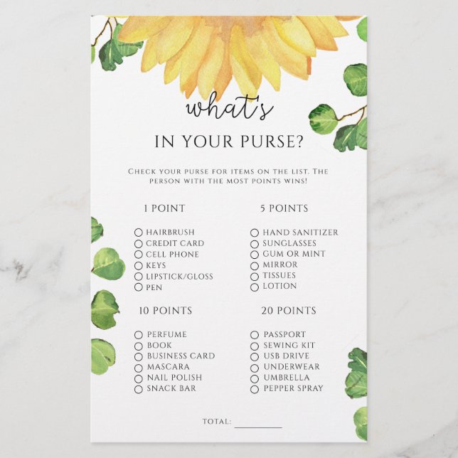 Zonnebloem wat zit er in je tas spel (Voorkant)