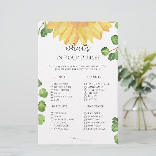 Zonnebloem wat zit er in je tas spel (Staand voorkant)