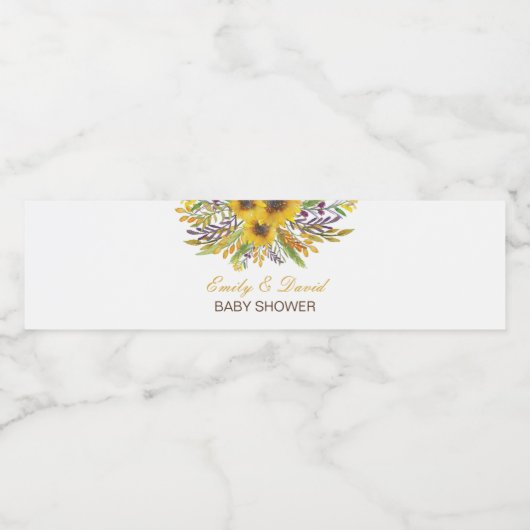 Zonnebloem Water Etiket, bruiloft, Baby shower Waterfles Etiket (Enkel label)