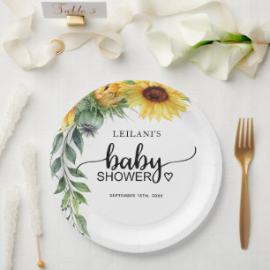 Zonnebloem Watercolor Baby Shower Papieren Bordje