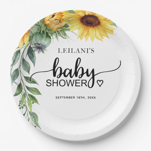 Zonnebloem Watercolor Baby Shower Papieren Bordje (Voorkant)