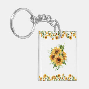 Zonnebloem Watercolor – Bloem Grafisch Sleutelhanger