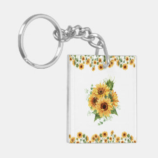 Zonnebloem  Watercolor –  Bloem Grafisch Sleutelhanger