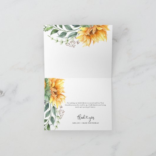 Zonnebloem Watercolor Modern Bedankkaart (Binnen)