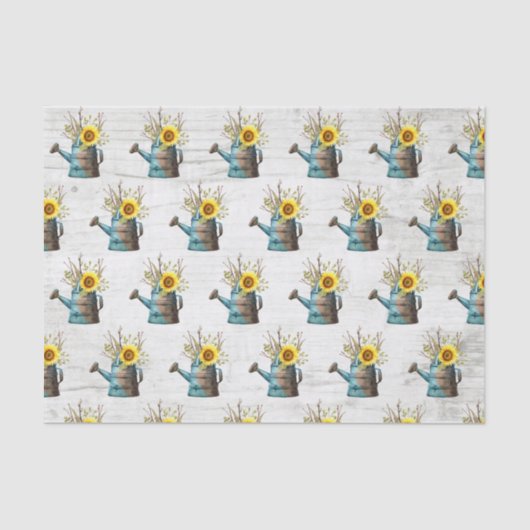 Zonnebloem Watering Can & Rustiek Hout Boerderij B Tissuepapier (Voorkant)