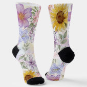 Zonnebloem waterkleur ontwerp sokken (Gebogen)