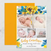 Zonnebloem waterverf 5 rasterfoto baby geboorte aankondiging (Voorkant / Achterkant)