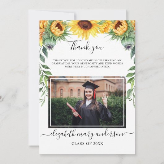 Zonnebloem Waterverf Afstuderen Hartelijk dank Bedankkaart (Voorkant)